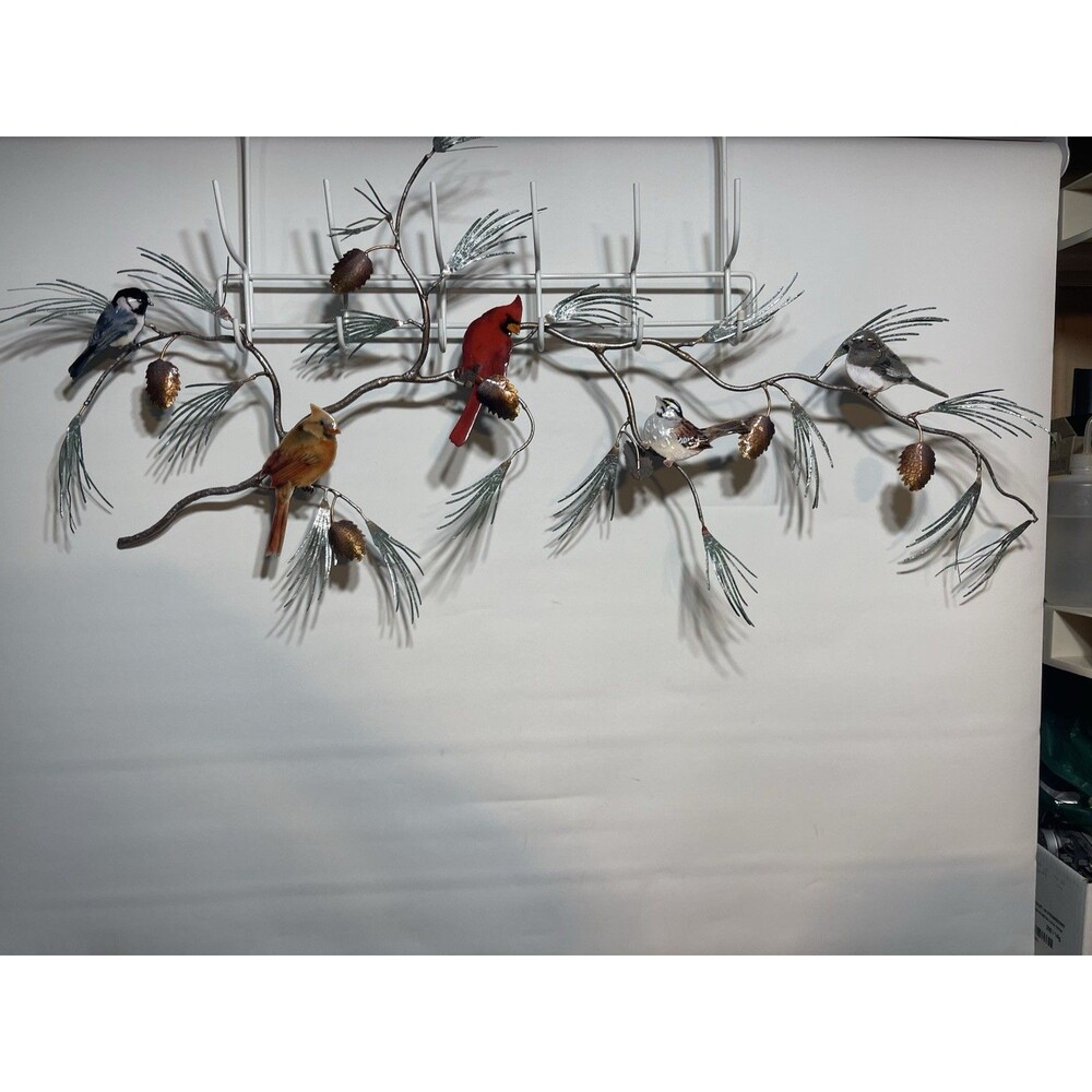 Bovano Enamel on Copper "Cardinals and Chickadees on Pine Branch" Wall Sculpture